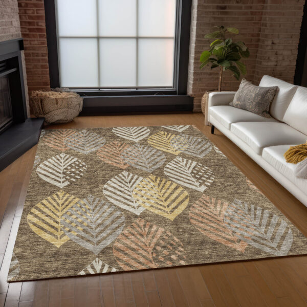9' X 12' Chocolate Beige And Gray Floral Washable Indoor Outdoor Area Rug