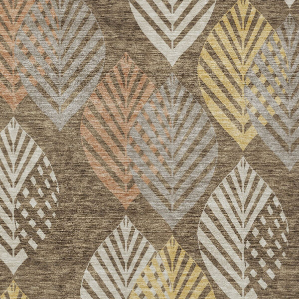 9' X 12' Chocolate Beige And Gray Floral Washable Indoor Outdoor Area Rug