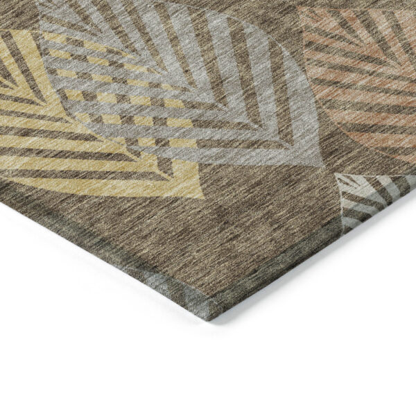 9' X 12' Chocolate Beige And Gray Floral Washable Indoor Outdoor Area Rug