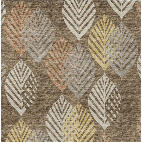 9' X 12' Chocolate Beige And Gray Floral Washable Indoor Outdoor Area Rug
