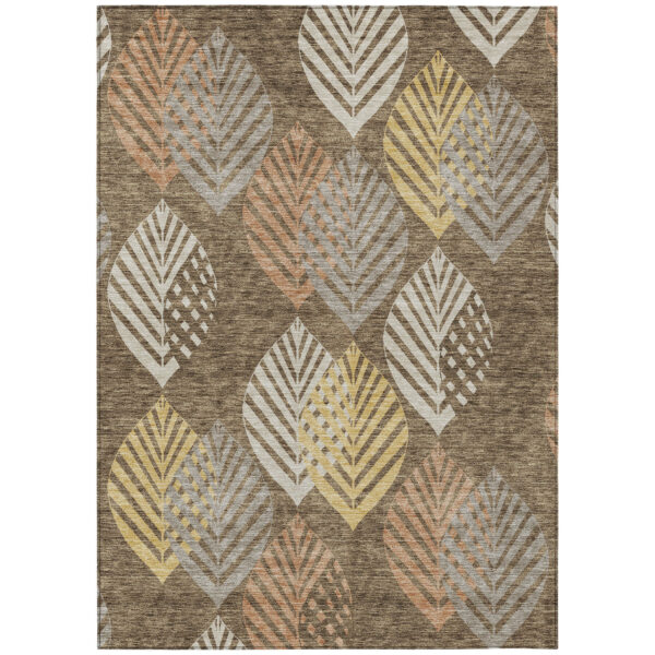 9' X 12' Chocolate Beige And Gray Floral Washable Indoor Outdoor Area Rug