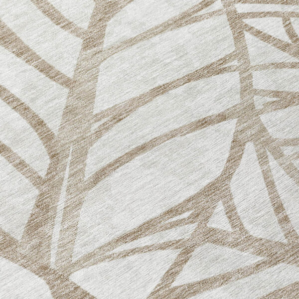 8' Beige And Brown Round Floral Washable Indoor Outdoor Area Rug