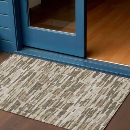 3' X 5' Brown And Taupe Abstract Washable Indoor Outdoor Area Rug