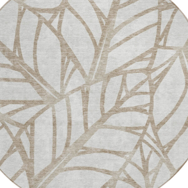 8' Beige And Brown Round Floral Washable Indoor Outdoor Area Rug