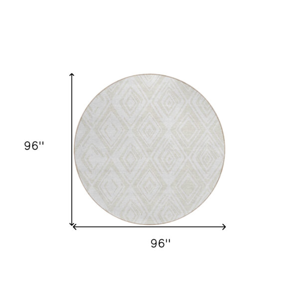 8' Pearl And Ivory Round Geometric Washable Indoor Outdoor Area Rug