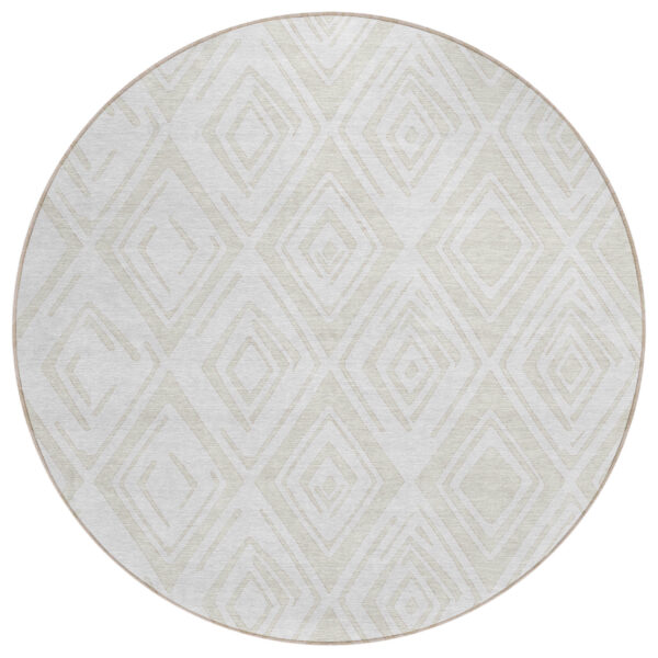 8' Pearl And Ivory Round Geometric Washable Indoor Outdoor Area Rug