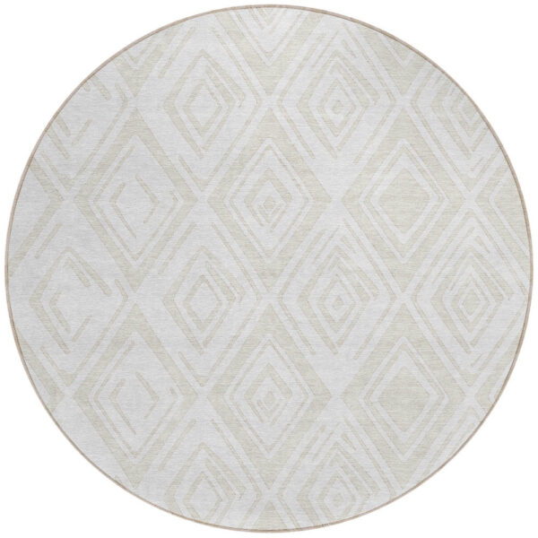 8' Pearl And Ivory Round Geometric Washable Indoor Outdoor Area Rug