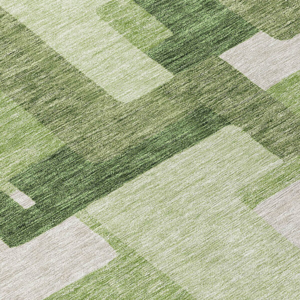 8' Artichoke Green And Ivory Round Abstract Washable Indoor Outdoor Area Rug