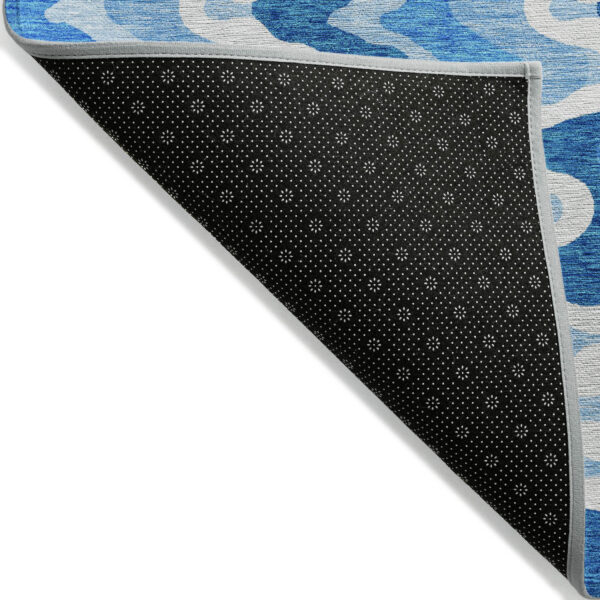 3' X 5' Sky Blue Denim Blue And Ivory Abstract Washable Indoor Outdoor Area Rug
