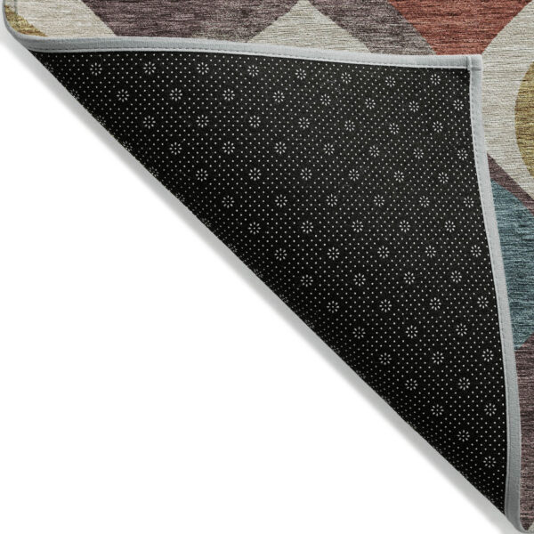 5' X 8' Brown Taupe And Teal Blue Ogee Washable Indoor Outdoor Area Rug