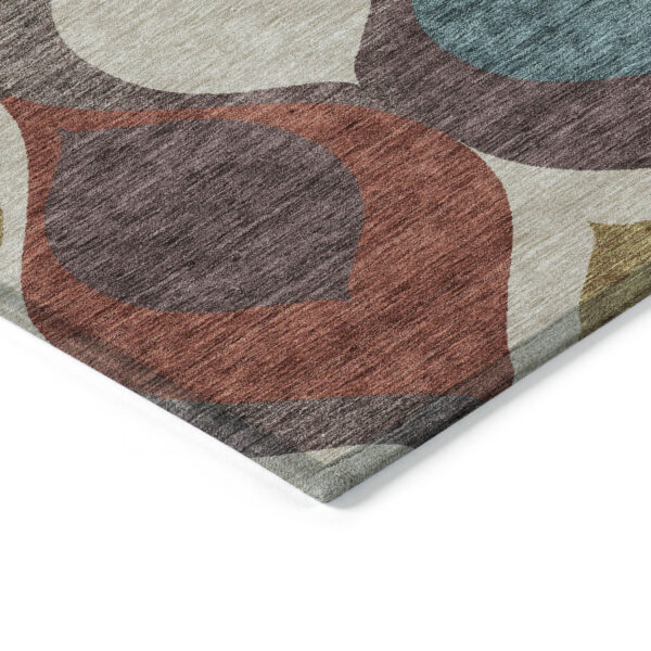 5' X 8' Brown Taupe And Teal Blue Ogee Washable Indoor Outdoor Area Rug