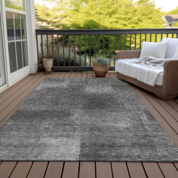 8' X 10' Gray Charcoal And Ivory Abstract Washable Indoor Outdoor Area Rug