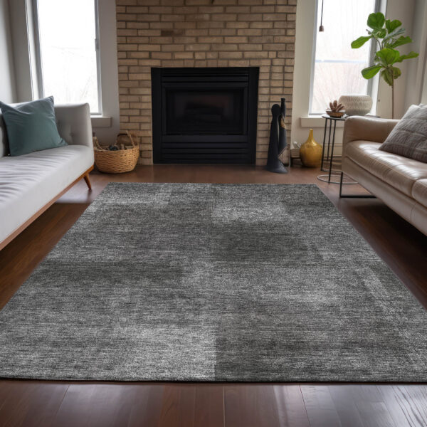8' X 10' Gray Charcoal And Ivory Abstract Washable Indoor Outdoor Area Rug