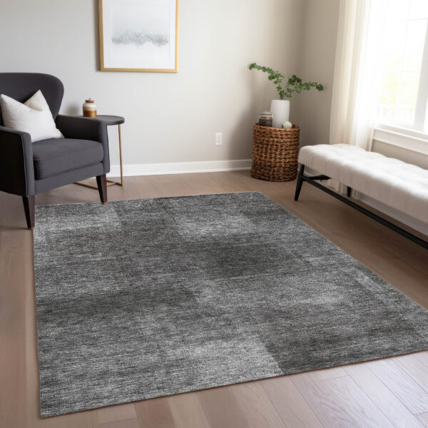 8' X 10' Gray Charcoal And Ivory Abstract Washable Indoor Outdoor Area Rug