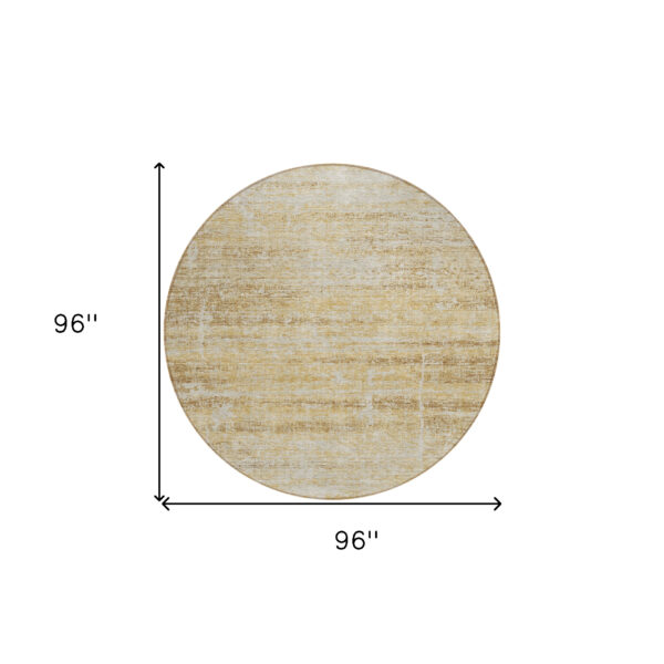 8' Gold Beige And Wheat Round Abstract Washable Indoor Outdoor Area Rug
