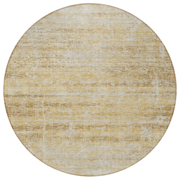 8' Gold Beige And Wheat Round Abstract Washable Indoor Outdoor Area Rug