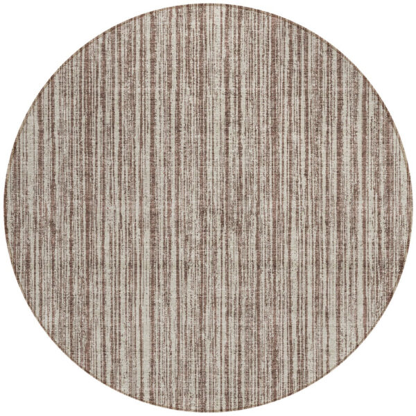 8' Brown And Ivory Round Striped Washable Indoor Outdoor Area Rug