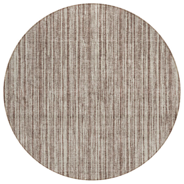 8' Brown And Ivory Round Striped Washable Indoor Outdoor Area Rug