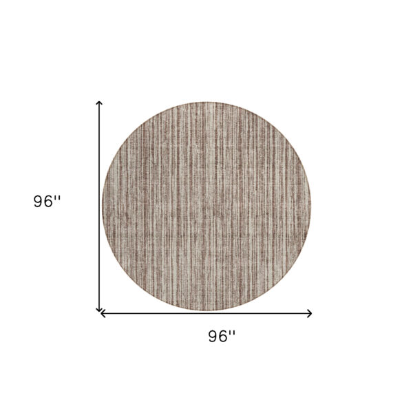8' Brown And Ivory Round Striped Washable Indoor Outdoor Area Rug