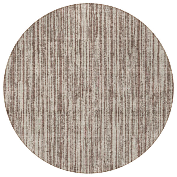 8' Brown And Ivory Round Striped Washable Indoor Outdoor Area Rug