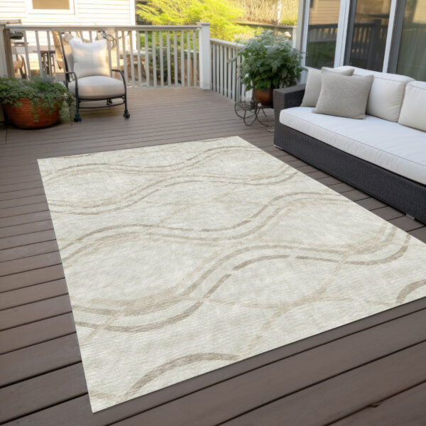 8' X 10' Ivory Beige And Taupe Abstract Washable Indoor Outdoor Area Rug