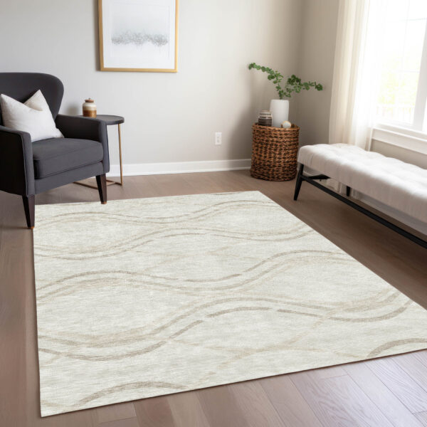 8' X 10' Ivory Beige And Taupe Abstract Washable Indoor Outdoor Area Rug