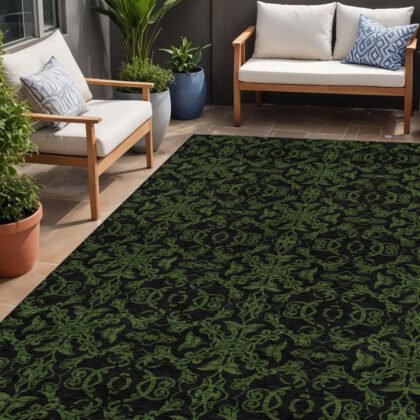 5' X 8' Olive Green And Green Medallion Washable Indoor Outdoor Area Rug