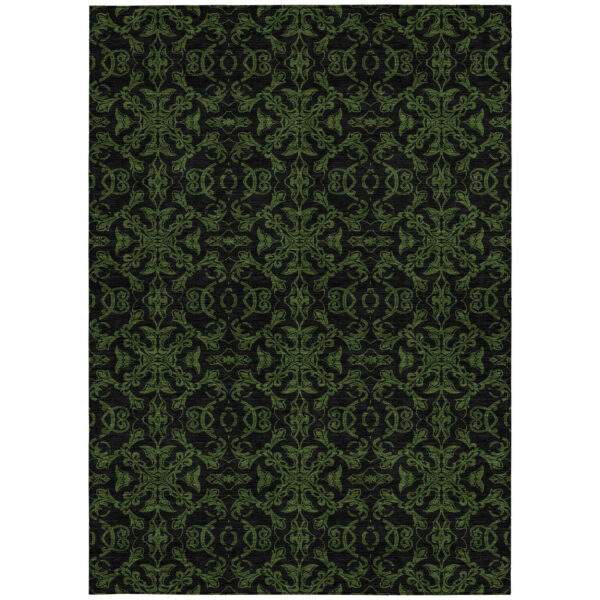 5' X 8' Olive Green And Green Medallion Washable Indoor Outdoor Area Rug