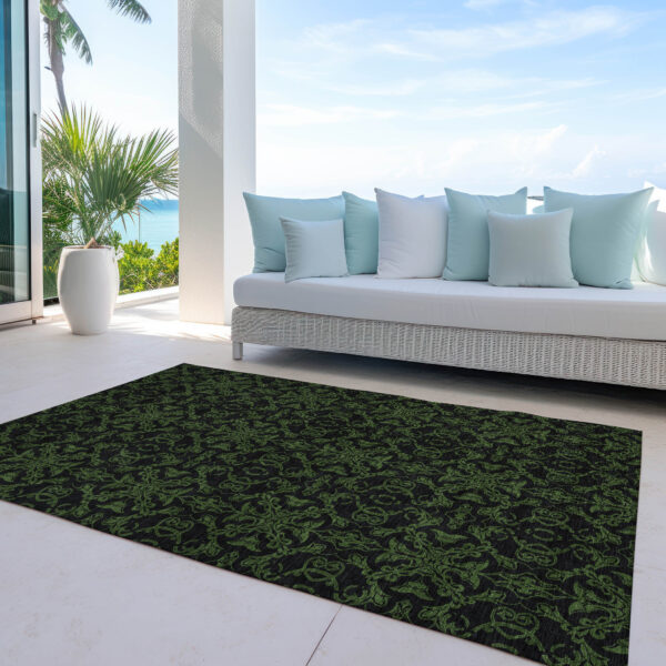 5' X 8' Olive Green And Green Medallion Washable Indoor Outdoor Area Rug