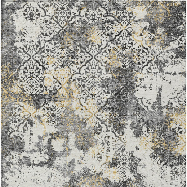 5' X 8' Charcoal Gray And Silver Floral Washable Indoor Outdoor Area Rug