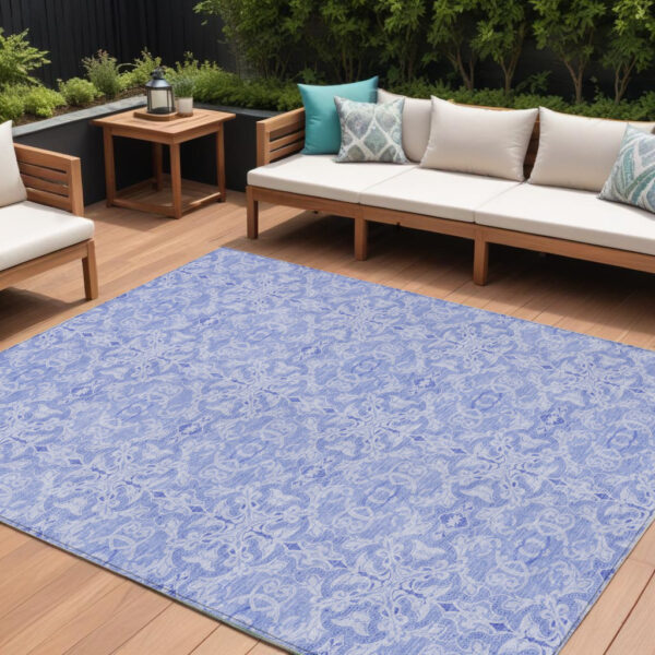 8' X 10' Sky Blue And Denim Blue Medallion Washable Indoor Outdoor Area Rug