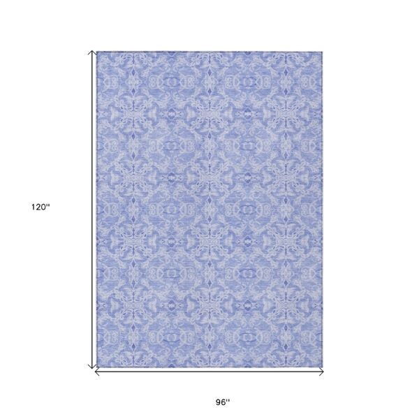 8' X 10' Sky Blue And Denim Blue Medallion Washable Indoor Outdoor Area Rug