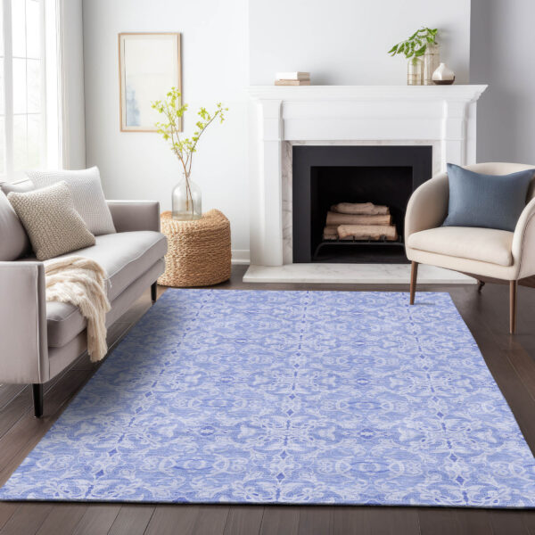 8' X 10' Sky Blue And Denim Blue Medallion Washable Indoor Outdoor Area Rug