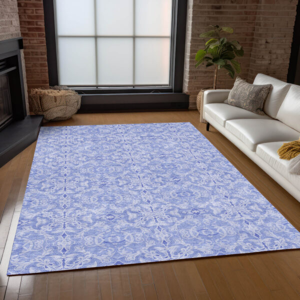 8' X 10' Sky Blue And Denim Blue Medallion Washable Indoor Outdoor Area Rug