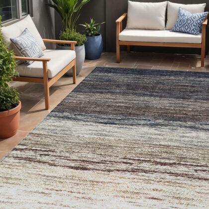 5' X 8' Beige Ivory And Brown Ombre Washable Indoor Outdoor Area Rug