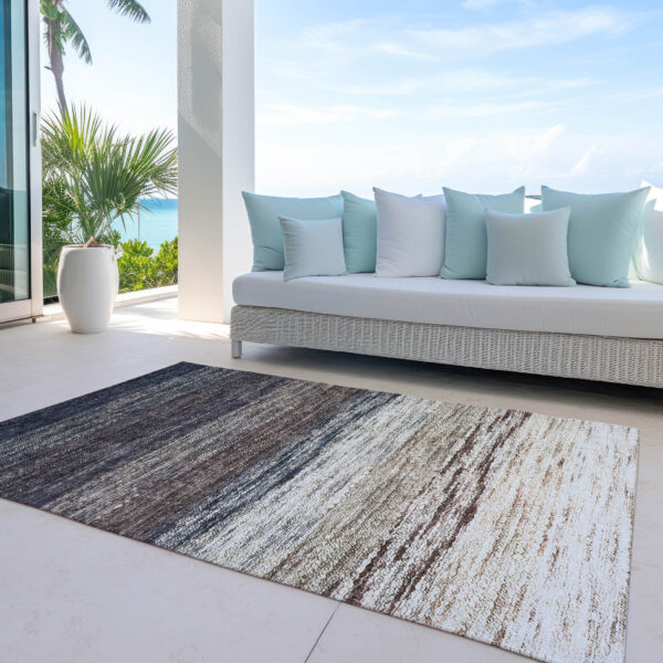 5' X 8' Beige Ivory And Brown Ombre Washable Indoor Outdoor Area Rug