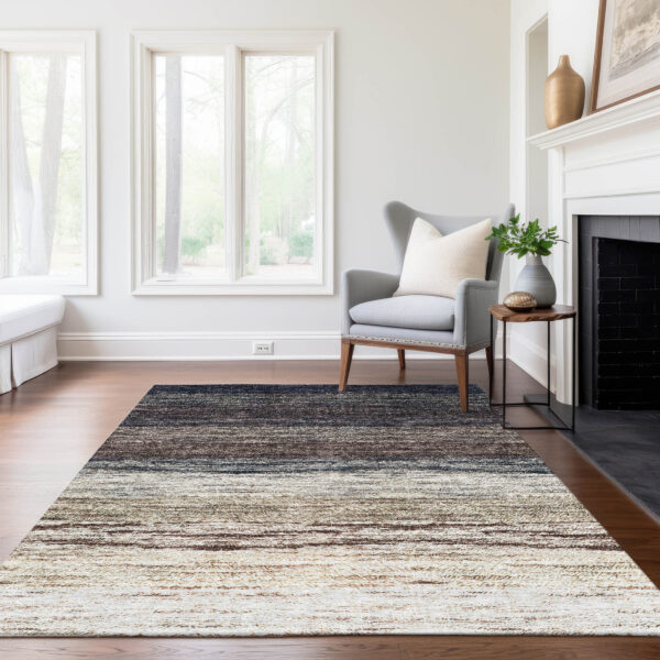 5' X 8' Beige Ivory And Brown Ombre Washable Indoor Outdoor Area Rug