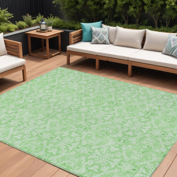 10' X 14' Lime Green And Green Medallion Washable Indoor Outdoor Area Rug
