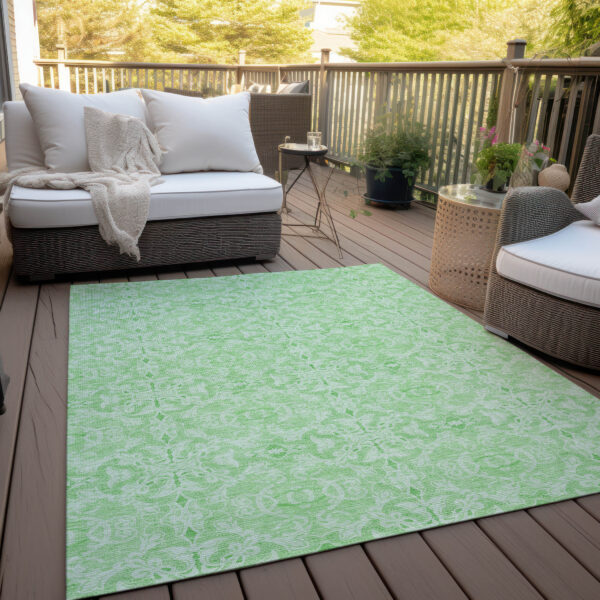 10' X 14' Lime Green And Green Medallion Washable Indoor Outdoor Area Rug