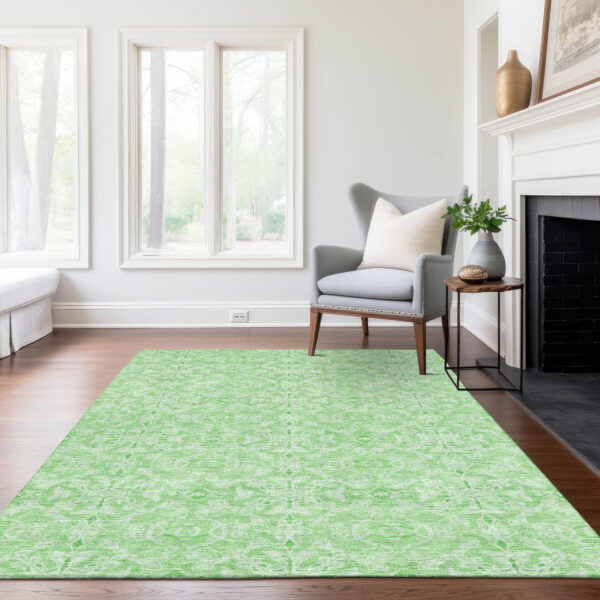 10' X 14' Lime Green And Green Medallion Washable Indoor Outdoor Area Rug