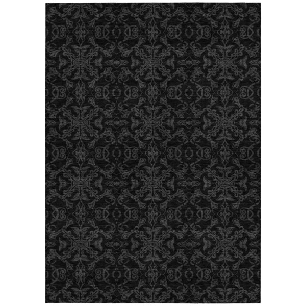 3' X 5' Gray And Charcoal Medallion Washable Indoor Outdoor Area Rug