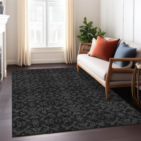3' X 5' Gray And Charcoal Medallion Washable Indoor Outdoor Area Rug