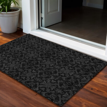 3' X 5' Gray And Charcoal Medallion Washable Indoor Outdoor Area Rug