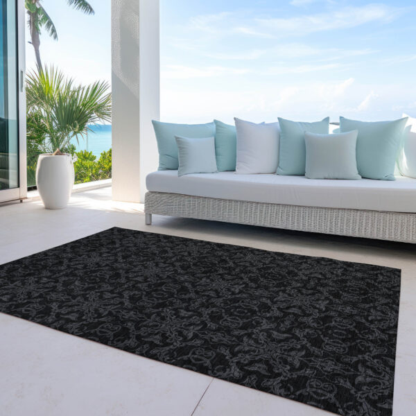 3' X 5' Gray And Charcoal Medallion Washable Indoor Outdoor Area Rug