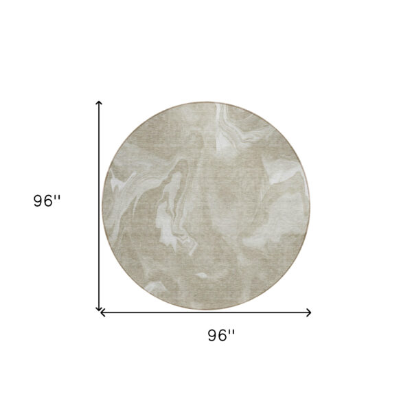 8' Taupe And Beige Round Abstract Washable Indoor Outdoor Area Rug