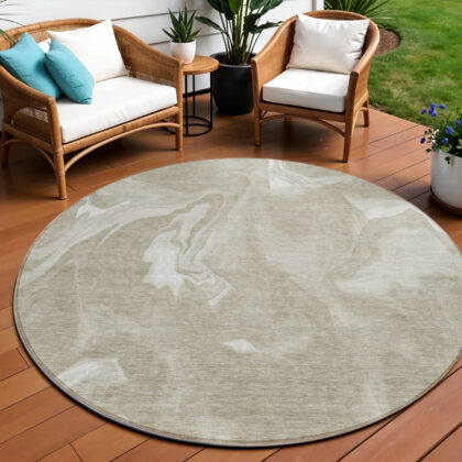 8' Taupe And Beige Round Abstract Washable Indoor Outdoor Area Rug
