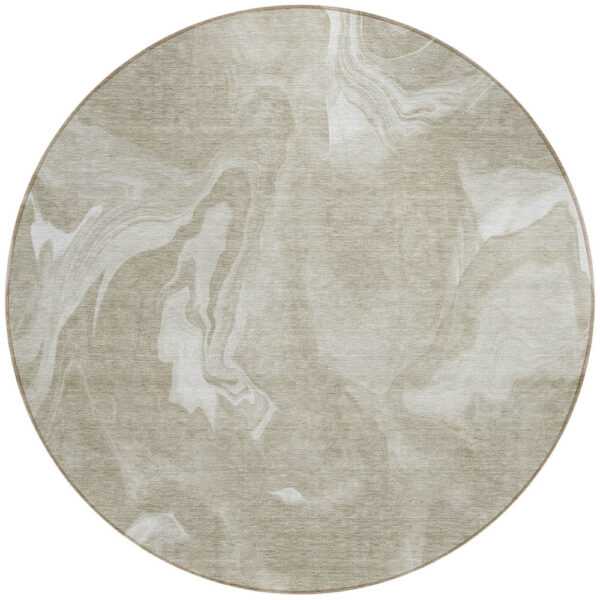 8' Taupe And Beige Round Abstract Washable Indoor Outdoor Area Rug