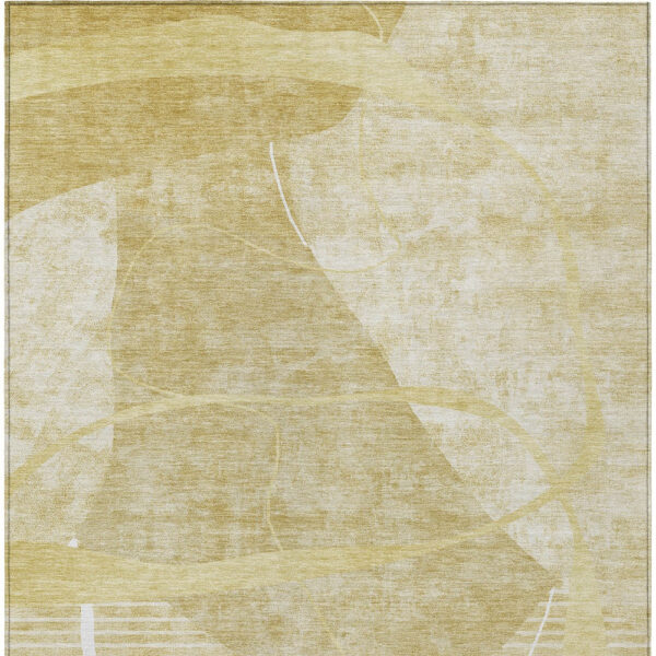3' X 5' Wheat Gold And Ivory Abstract Washable Indoor Outdoor Area Rug