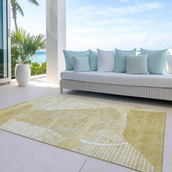 3' X 5' Wheat Gold And Ivory Abstract Washable Indoor Outdoor Area Rug