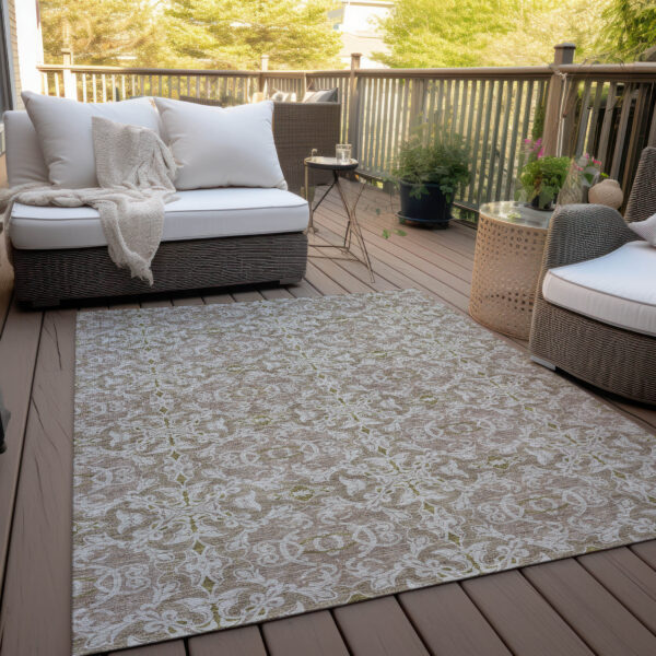 3' X 5' Brown Beige And Taupe Medallion Washable Indoor Outdoor Area Rug